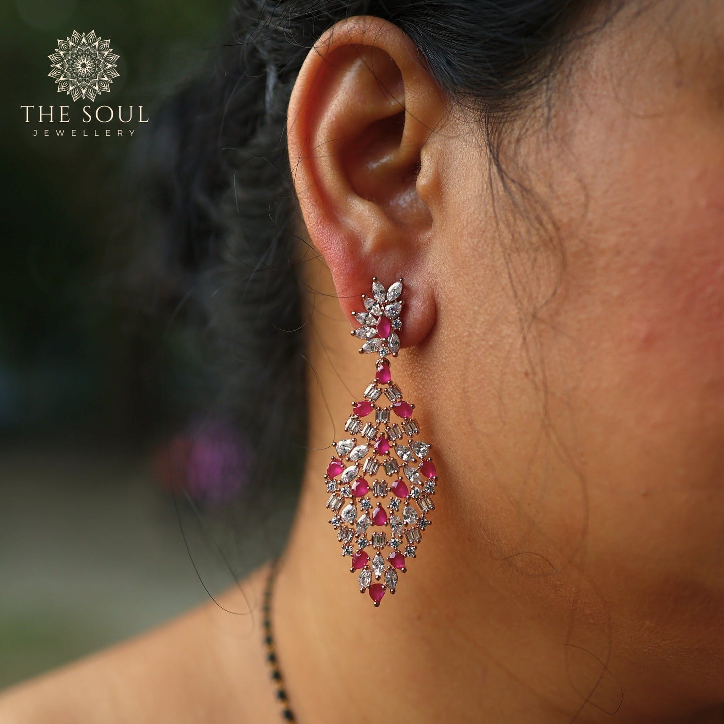 Premium AD Studded Dangle Coral Earring with Floral design - The Soul Jewellery