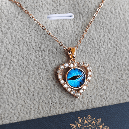Evil Eye Heart 18K Rose Gold Plated Anti Tarnish Chain Pendant Necklace Set RGCP142 - The Soul Jewellery
