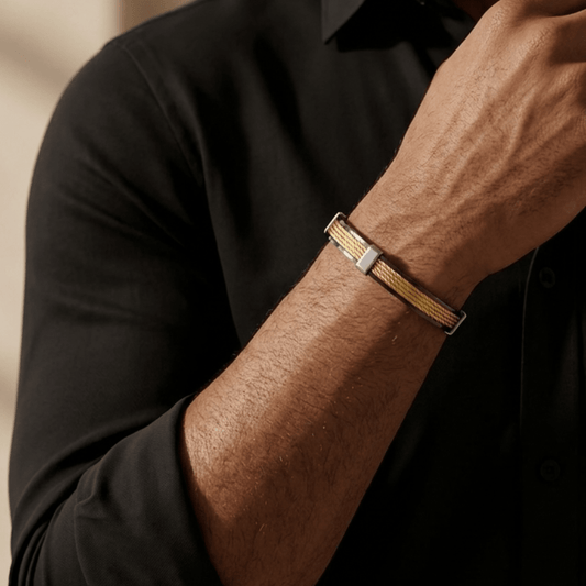 Titan Rope Aura 27™ Men’s Gold & Black Bracelet – Premium Cable Kada | Anti - Tarnish Luxury Minimal Cuff - The Soul Jewellery