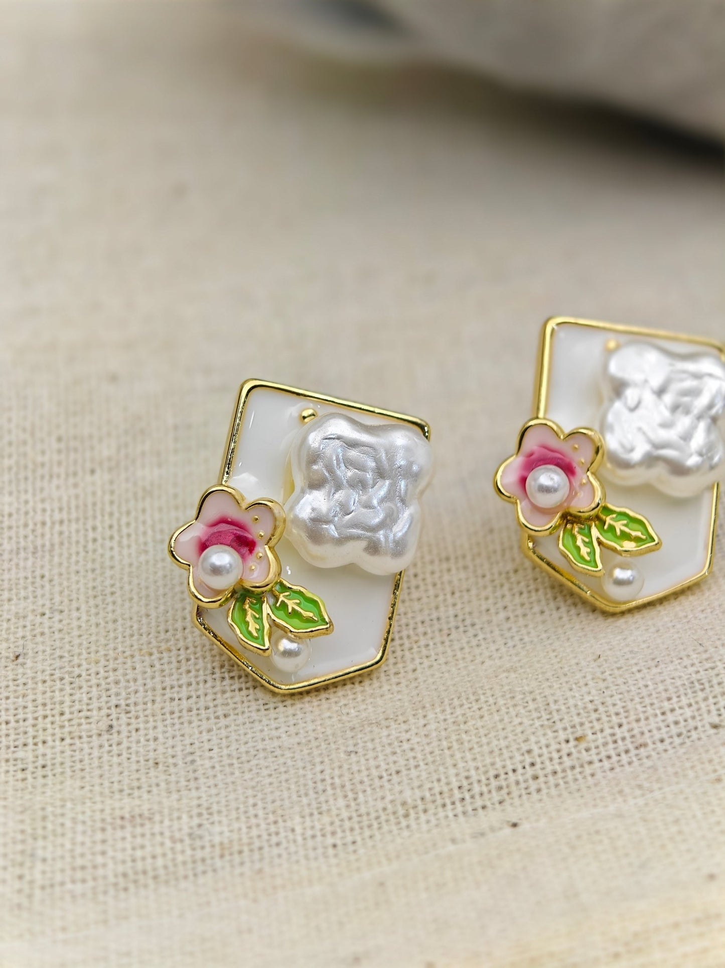 Demi - Fine Gold - Plated Enamel Floral Stud Earrings | Anti - Tarnish Stainless Steel Every daywear Stud - The Soul Jewellery