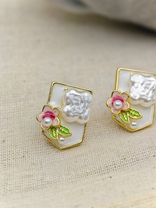 Demi - Fine Gold - Plated Enamel Floral Stud Earrings | Anti - Tarnish Stainless Steel Every daywear Stud - The Soul Jewellery