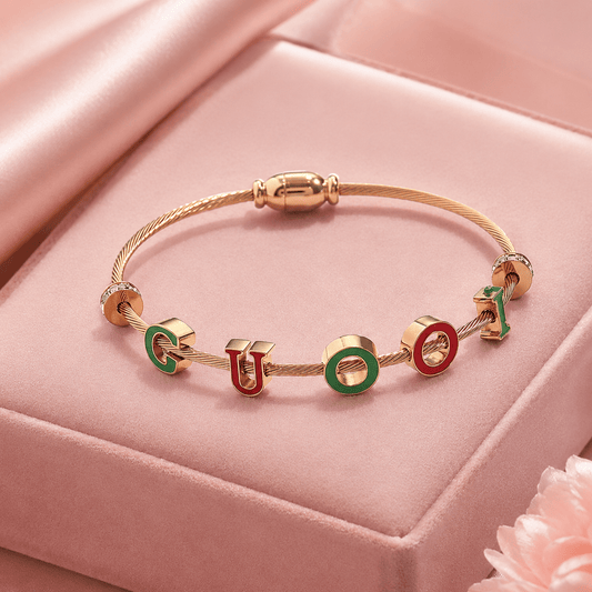 Luxury Gold-Tone Multicolor Alphabet Charm Bracelet for Women – Red & Green Enamel Letter Cable Bracelet - Soul Jewellery