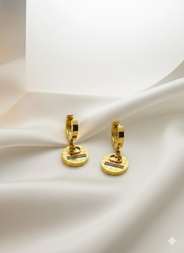 Demi-Fine Gold-Plated Coin Charm Hoop Earrings | Enamel-Detailed Anti-Tarnish Stainless Steel Hoops - The Soul Jewellery