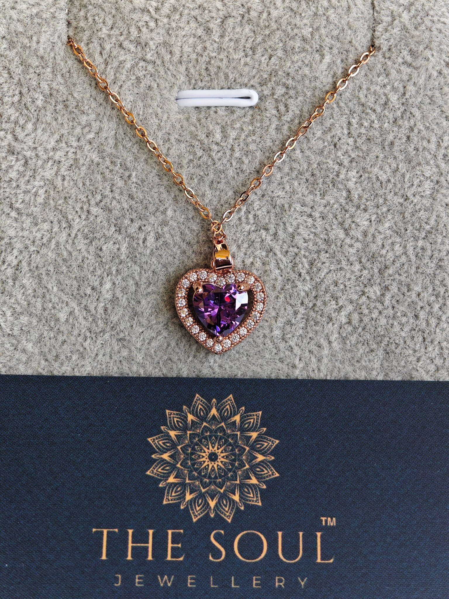 Purple Heart Anti Tarnish 18K Plated Rose Gold Pendant Necklace RGCP125 - The Soul Jewellery