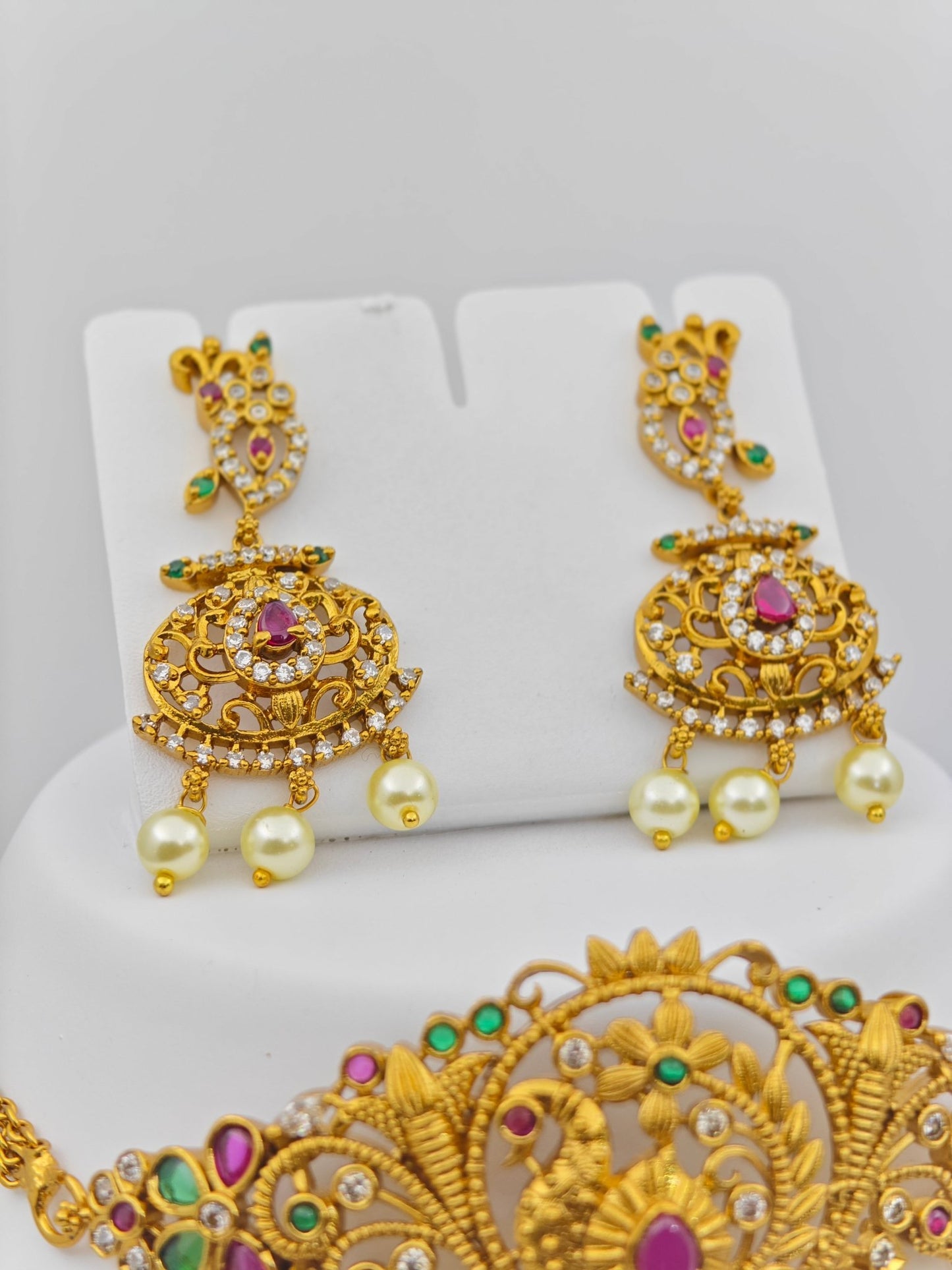 Rishika Antique Nakshi Choker Set with Pearl Drops Peacock and Floral Accents – Traditional Temple Jewelry MGNS311 - The Soul Jewellery