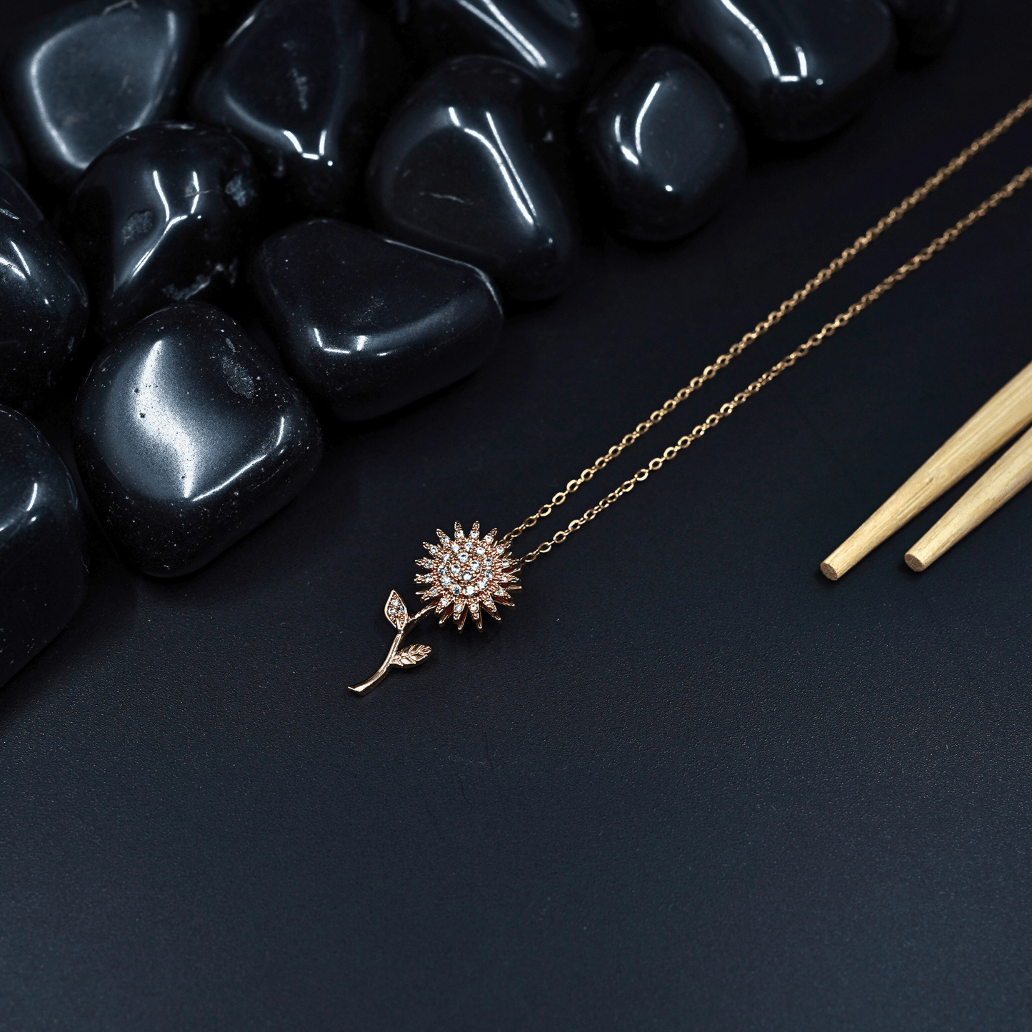 Garden Serenity: 18K Rose Gold Plated Chain Pendant Necklace with Spinner Flower Leaf Pendant ATCP106 - The Soul Jewellery