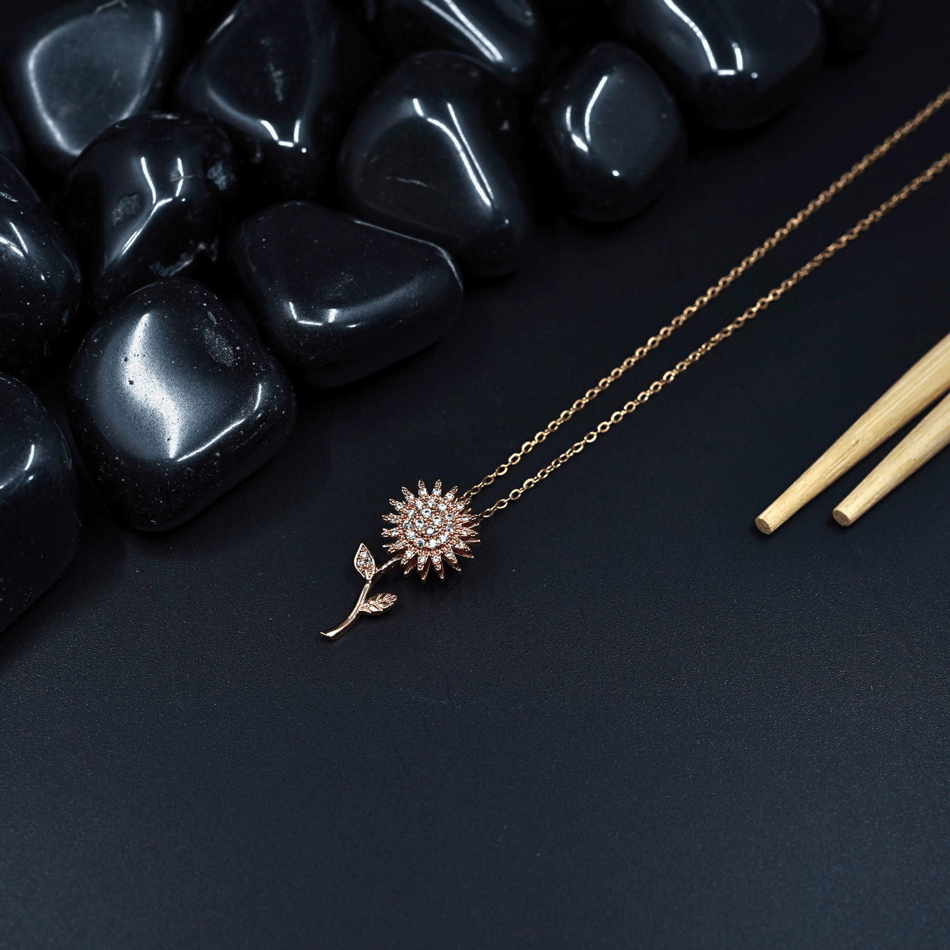 Garden Serenity: 18K Rose Gold Plated Chain Pendant Necklace with Spinner Flower Leaf Pendant ATCP106 - The Soul Jewellery