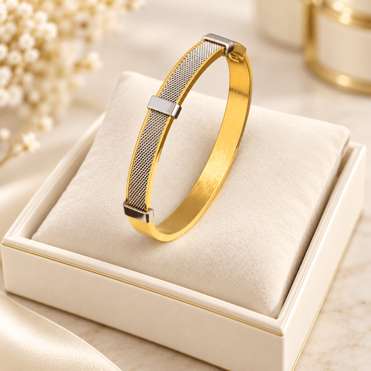 Men’s Dual-Tone Gold & Silver Mesh Bracelet – Minimalist Designer Bangle for Everyday & Party Wear - Soul Jewellery