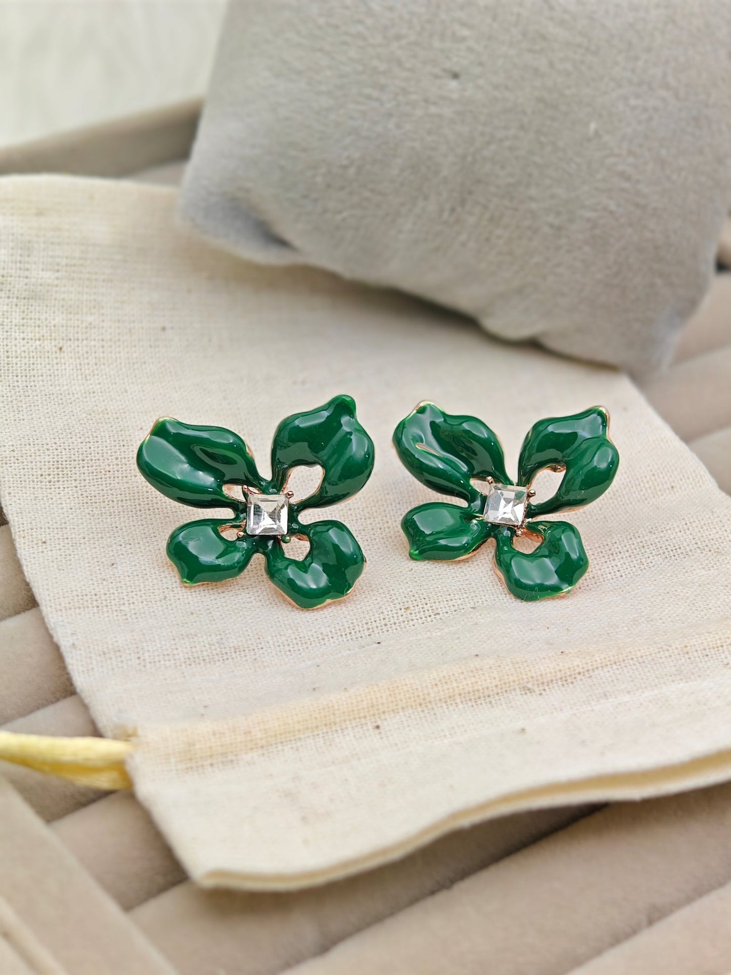 Aurelia EmeraldBloom Luxe Demi - Fine Anti - Tarnish Enamel Floral Stud Earrings - The Soul Jewellery