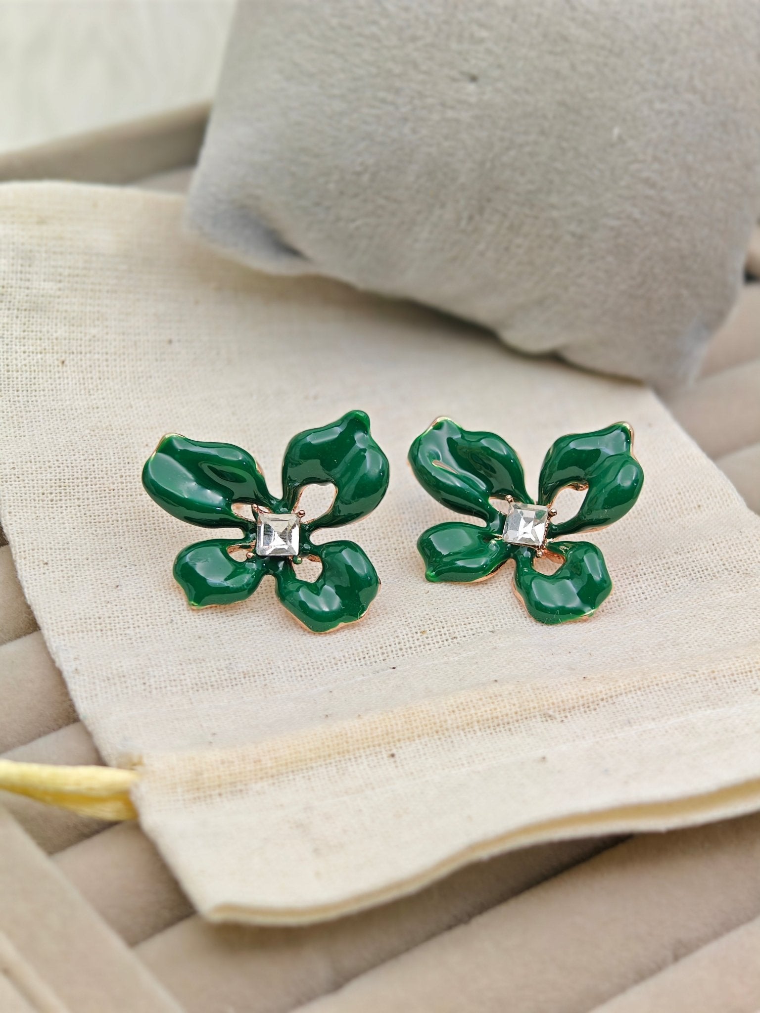 Aurelia EmeraldBloom Luxe Demi - Fine Anti - Tarnish Enamel Floral Stud Earrings - The Soul Jewellery
