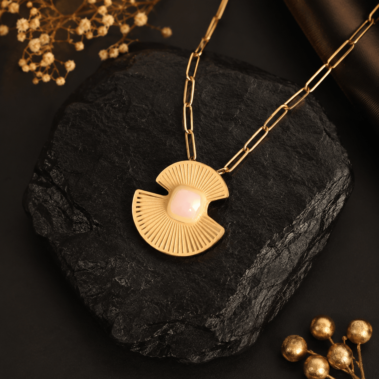 Golden Radiance Aura™ Demi-Fine Pendant Necklace for Women | 18K Gold Plated Chain Pendant - The Soul Jewellery