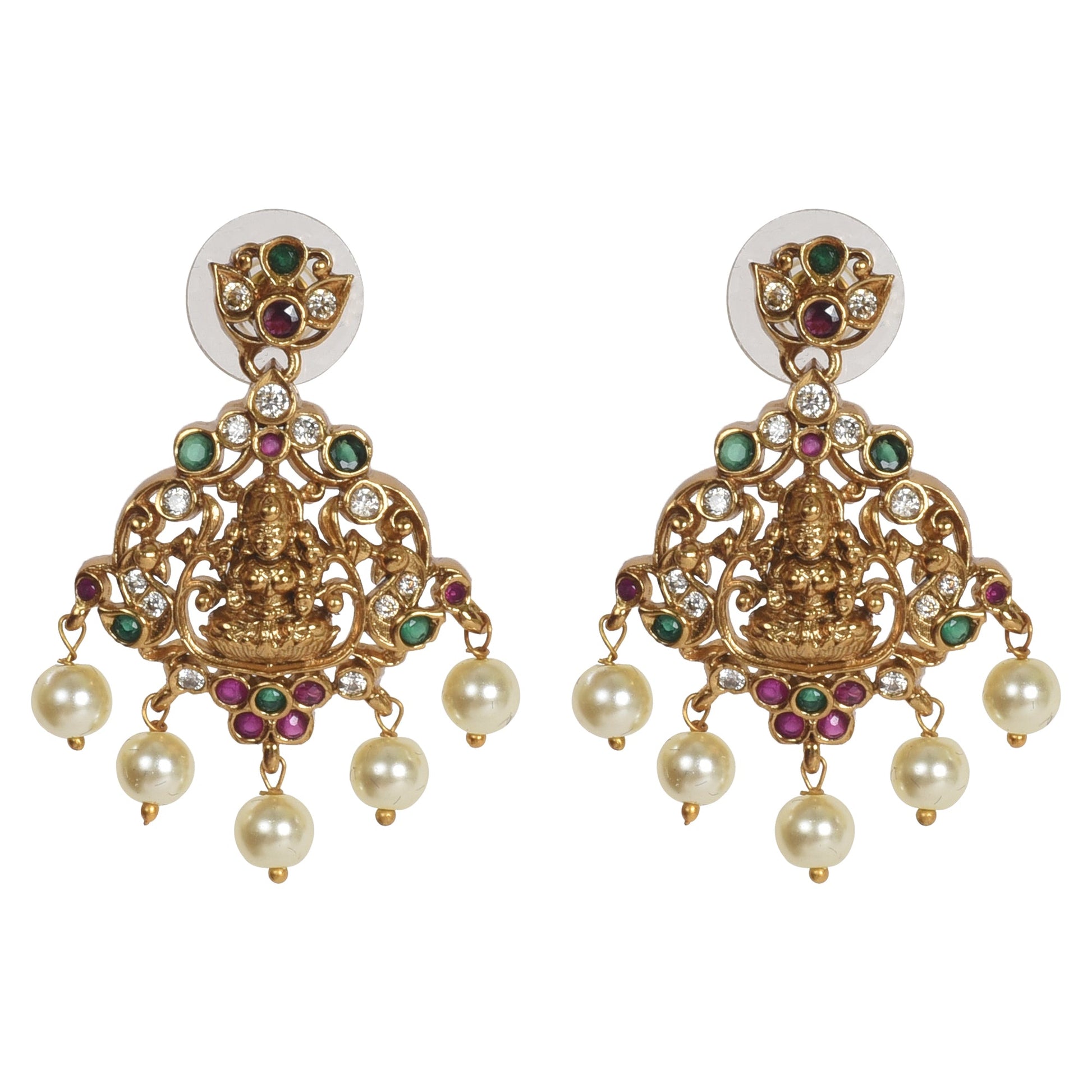 Deepti Antique Gold - Plated Short Necklace & Earring Set with Laxmi Devi motif - The Soul Jewellery