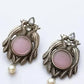 Aurelia Pink Stone Oxidised Earrings for Women – Silver Peacock Leaf Ear rings with Pearl Drops - The Soul Jewellery