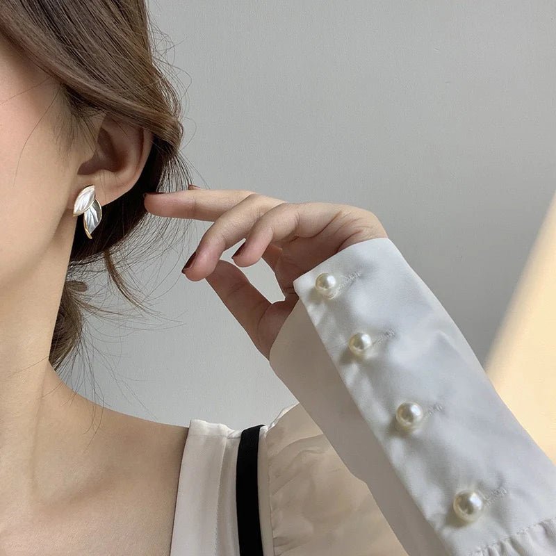 Venus Petal Aura 6™ Gold Leaf Enamel Stud Earrings for Women – Demi-Fine AntiTarnish Luxury Earrings - The Soul Jewellery