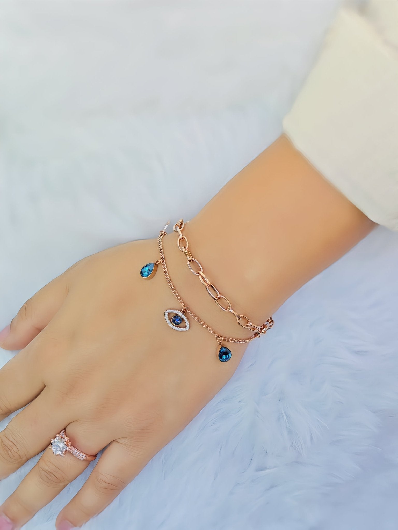 18K Rose Gold Plated Anti Tarnish Evil Eye Chain Bracelet RGB193 - The Soul Jewellery