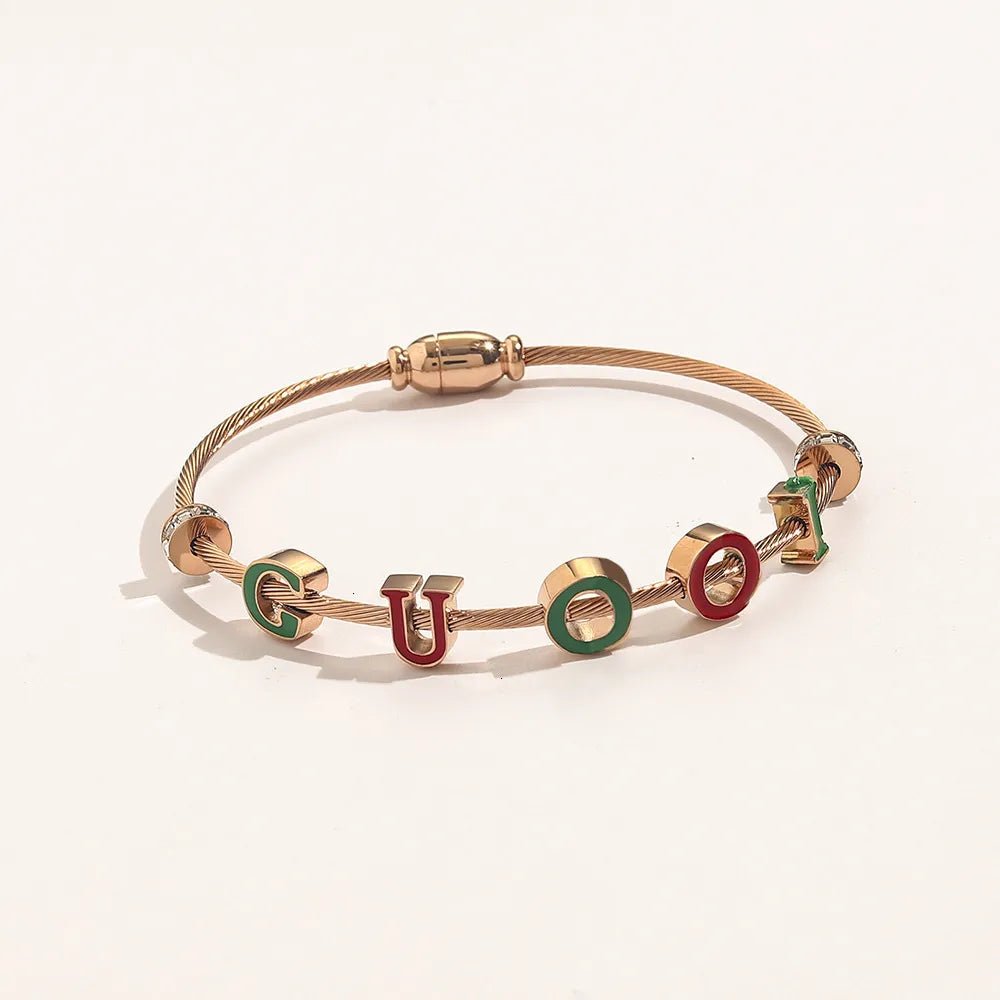 Luxury Gold-Tone Multicolor Alphabet Charm Bracelet for Women – Red & Green Enamel Letter Cable Bracelet - Soul Jewellery