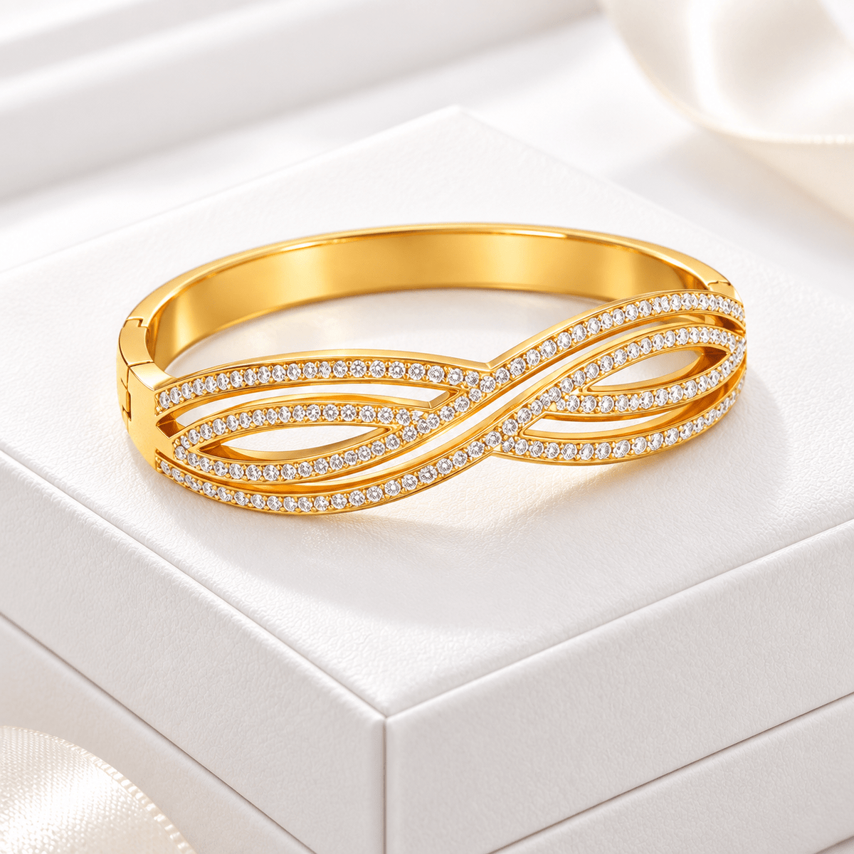 Gold-Tone Crystal Infinity Openable Bangle Bracelet for Women – Stainless Steel Demi Fine Bracelet - Soul Jewellery