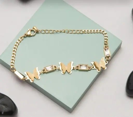 18K Gold Plated Anti-Tarnish Butterfly Chain Bracelet – Stylish Crystal Friendship Jewelry RGB512