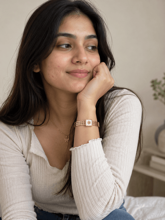 AURÉLIA AMORE LUXE 6™ Mother of Pearl Demi-Fine Anti-Tarnish Gold Bangle Bracelet for Women - Soul Jewellery