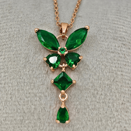 18K Rose Gold Plated Green Crystals Anti Tarnish Chain Pendant Necklace RGCP144 - The Soul Jewellery