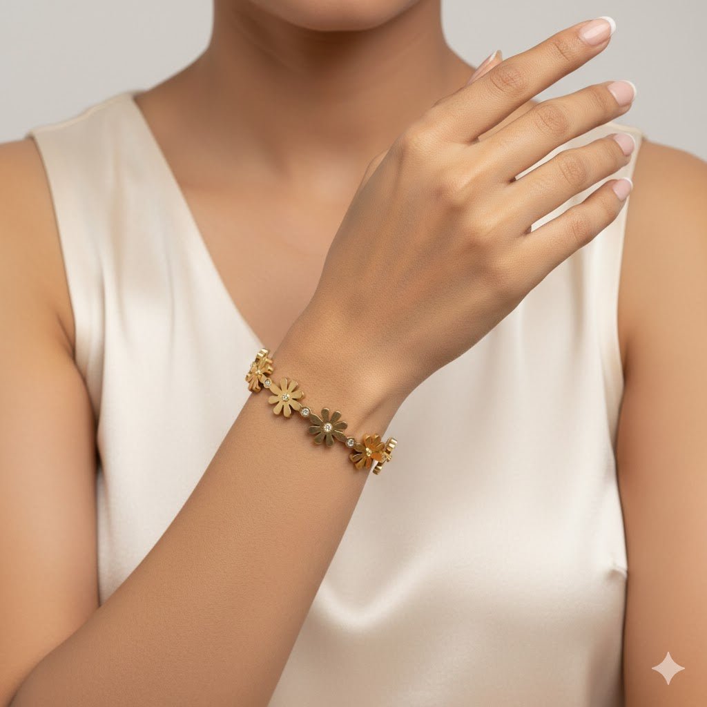 AURÉLIA AMORE LUXE 6™ Bloom Floral Grace CZ Demi-Fine Anti-Tarnish Clove Kada for Women - The Soul Jewellery