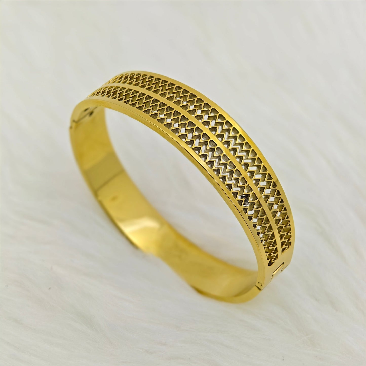 Luxury 22K Gold - Plated Geometric Cutout Bracelet – Anti - Tarnish Stainless Steel Statement Bangle - The Soul Jewellery