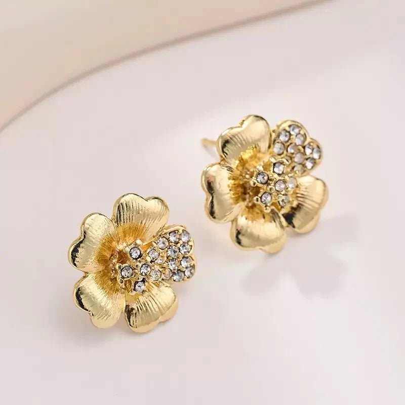 AURÉLIA AMORE LUXE 6™ Gold-Tone Floral Crystal Stud Earrings for Women | Sparkling Flower Statement Earrings - Soul Jewellery
