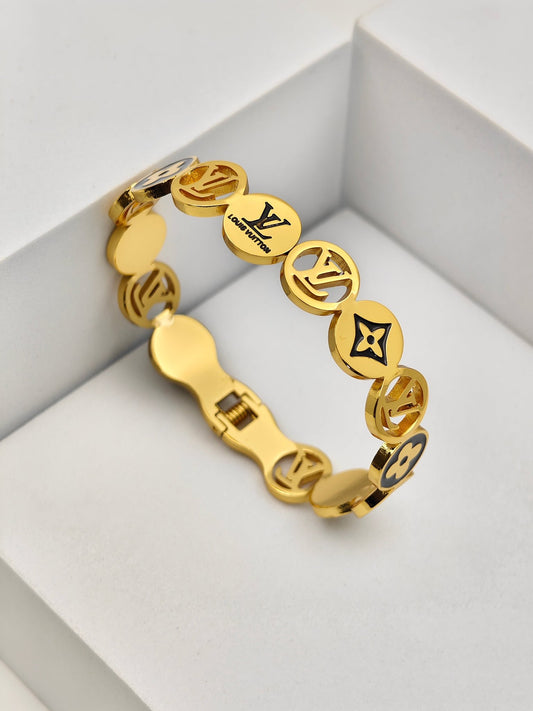 AURÉLIA MONOGRAM AMORE Demi-Fine Gold Bracelet for Men & Women | LV-Inspired Anti-Tarnish Kada - The Soul Jewellery