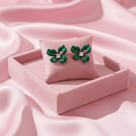 Aurelia EmeraldBloom Luxe Demi - Fine Anti - Tarnish Enamel Floral Stud Earrings - The Soul Jewellery