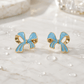 Sky Blue Bow Stud Earrings for Women – Gold-Tone Enamel Ribbon Earrings | Cute Minimal Everyday Stud - Soul Jewellery
