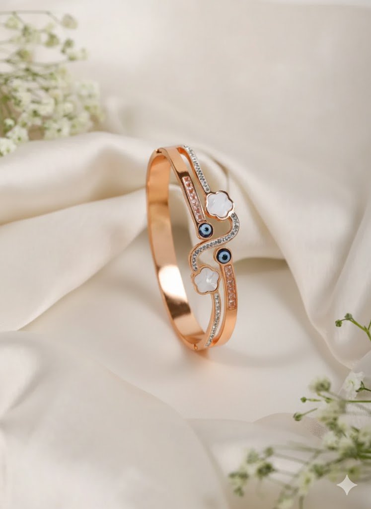 Demi - Fine Rose Gold Evil Eye Bracelet with MOP| Anti - Tarnish Stainless Steel Kada for Women - The Soul Jewellery