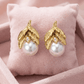 Golden Leaf Aura 6™ Pearl Stud Earrings for Women – Gold Plated Demi - Fine CZ Accent Elegant Earrings - The Soul Jewellery