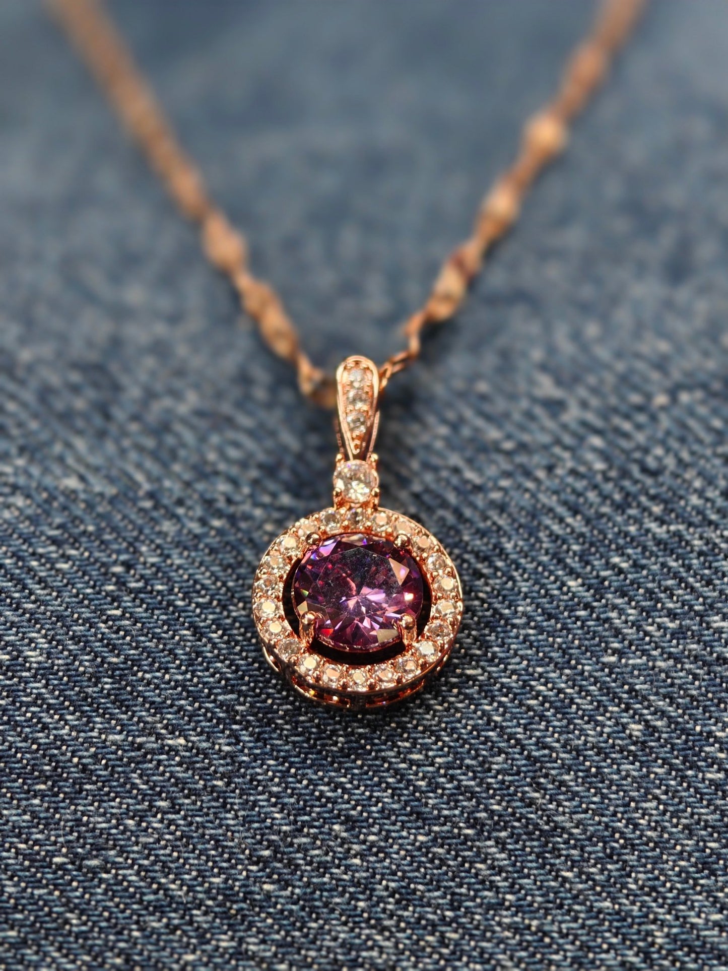 18K Rose Gold Plated Anti Tarnish Ruby Chain Pendant Necklace RGCP101 - The Soul Jewellery