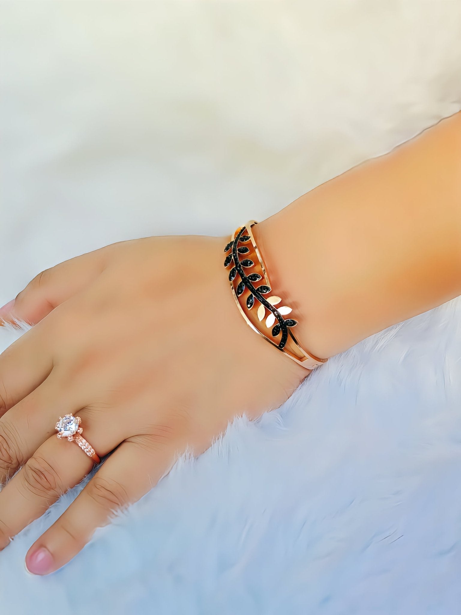 18K Rose Gold Plated Bunch of Leaves Anti Tarnish Openable Bangle RGB174 - The Soul Jewellery