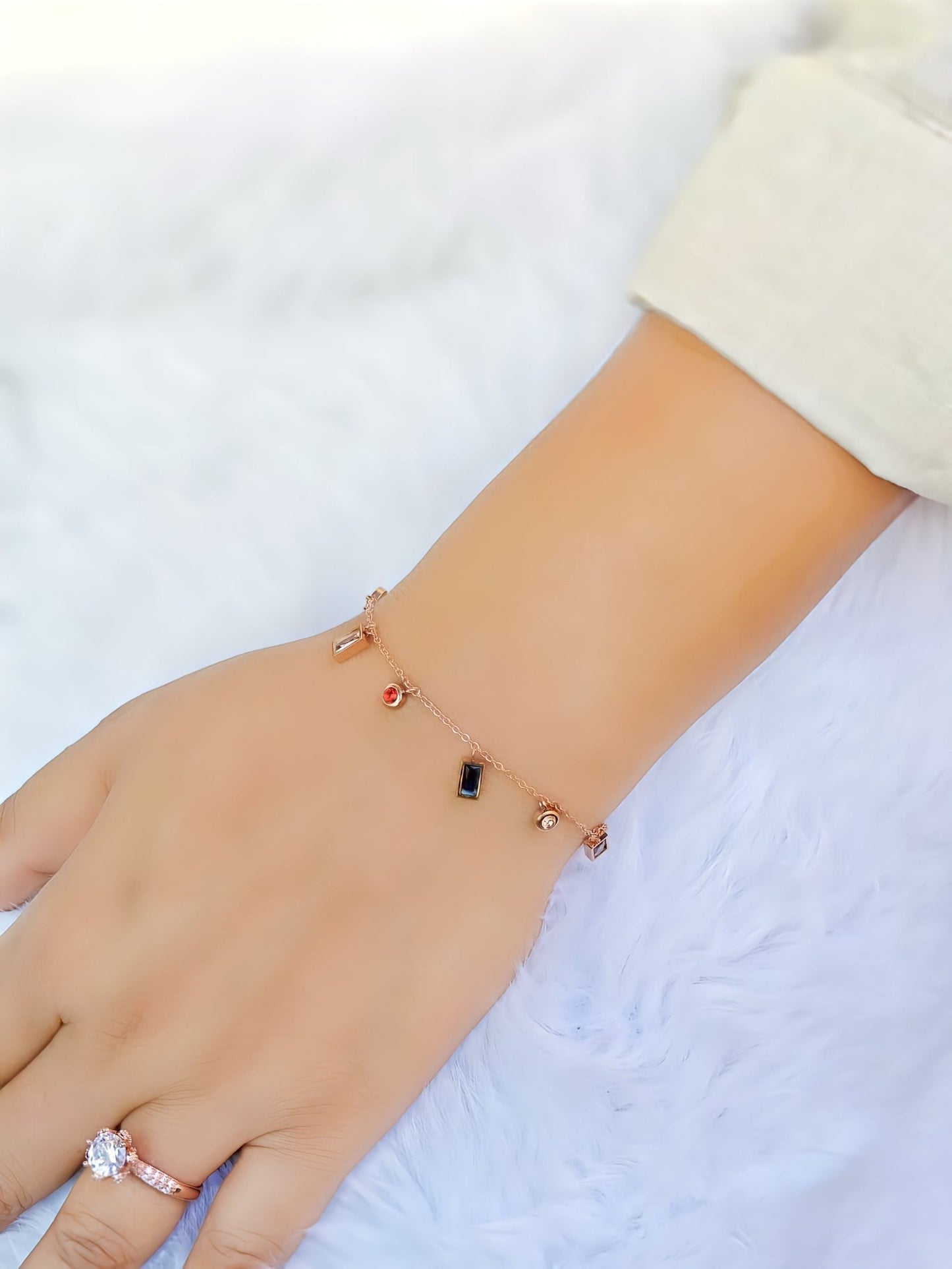 18K Rose Gold Plated Anti Tarnish Stone Fusion Minimal Chain Bracelet RGB184 - The Soul Jewellery