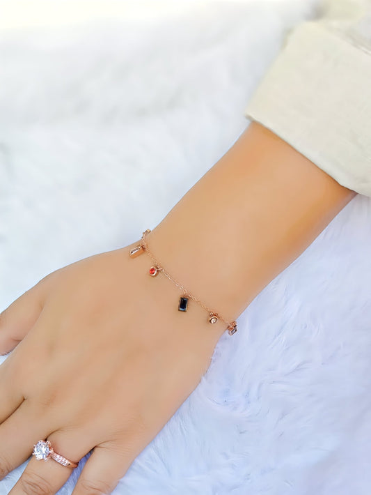 18K Rose Gold Plated Anti Tarnish Stone Fusion Minimal Chain Bracelet RGB184 - The Soul Jewellery
