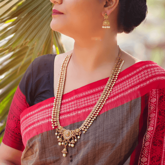 Avanti Antique Gold - Plated Long Necklace & Earring Set with Flower Motif - The Soul Jewellery