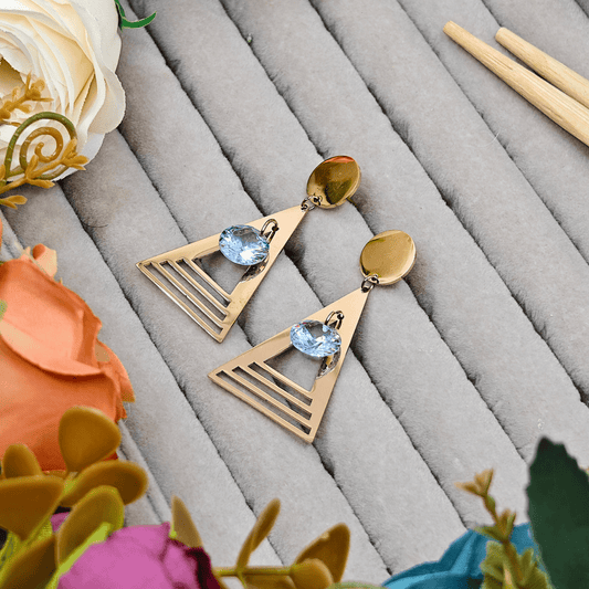 Glamorous Geometry: 18K Rose Gold Plated Anti - Tarnish Big AD Studded Triangle Earrings ATER134 - The Soul Jewellery
