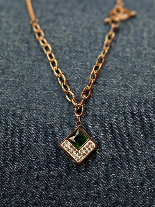 18K Rose Gold Plated Mystic Rhombus Anti Tarnish Pendant Necklace RGCP114 - The Soul Jewellery