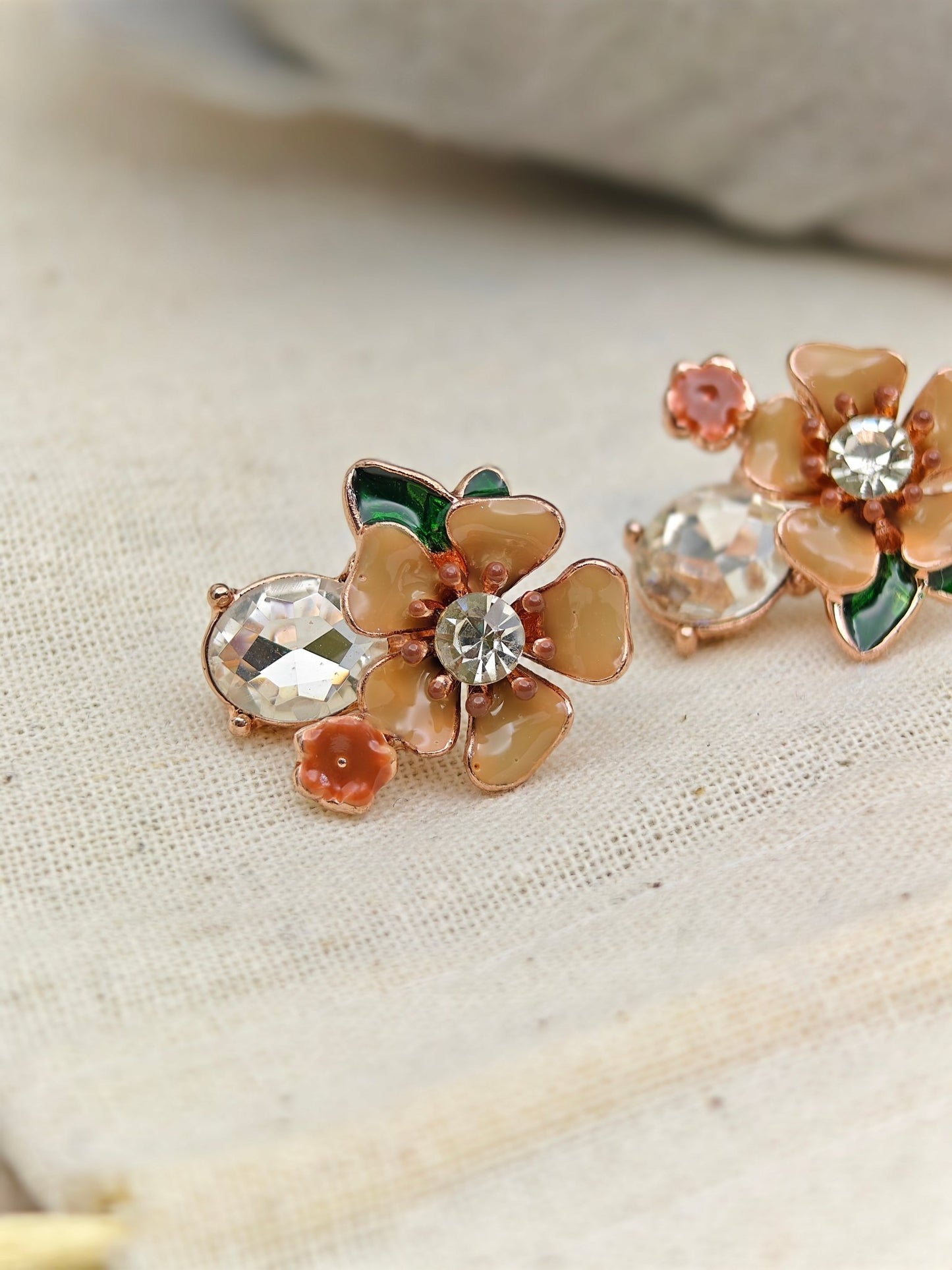 Aurelia PeachBlossom Luxe Demi-Fine Anti-Tarnish Enamel Crystal Stud Earrings for Women - The Soul Jewellery