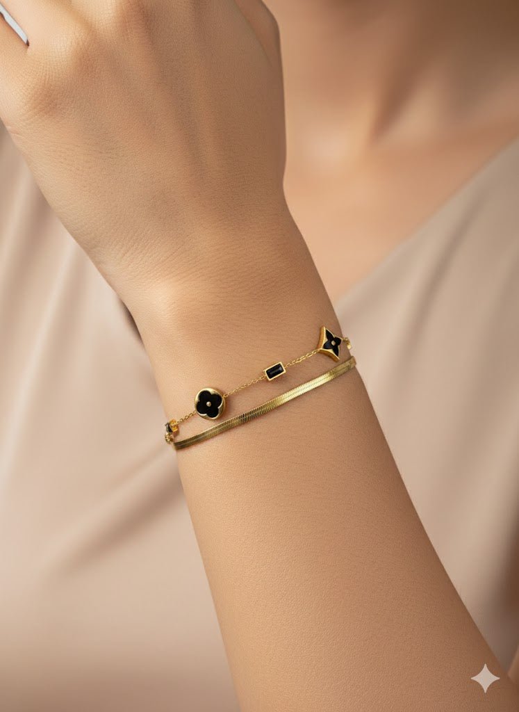 Aurelia 6 LuckyClover 18K Gold Plated Dual-Chain Demi-Fine Anti-Tarnish Bracelet for Women - The Soul Jewellery