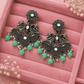 Luxury Oxidised Silver Peacock Chandbali Earrings with Mint Green Beads | Traditional Indian Statement Earrings for Women - The Soul Jewellery