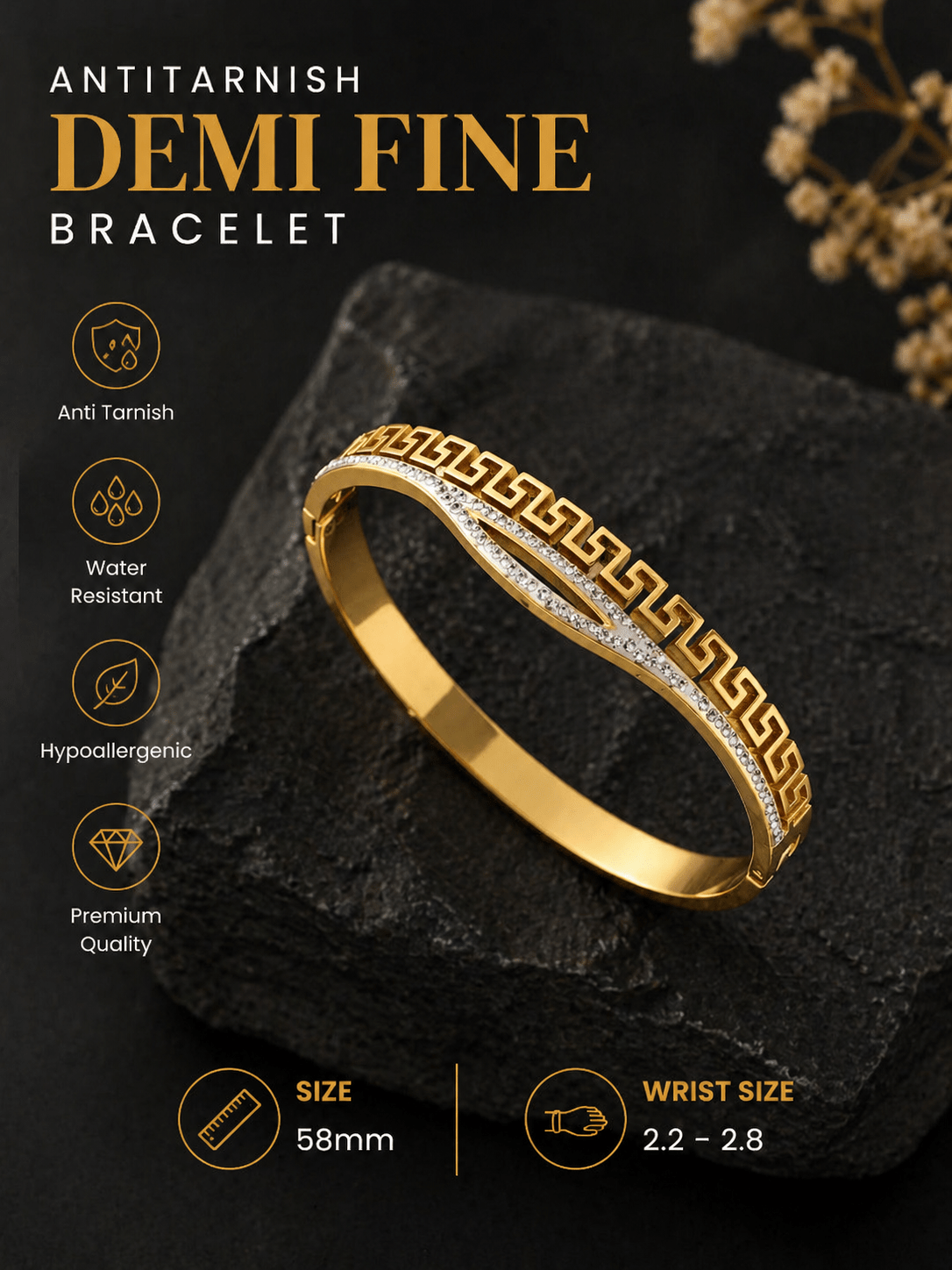 AURÉLIA AMORE LUXE 6™ Greca Radiance CZ Demi - Fine Bracelet Kada - The Soul Jewellery