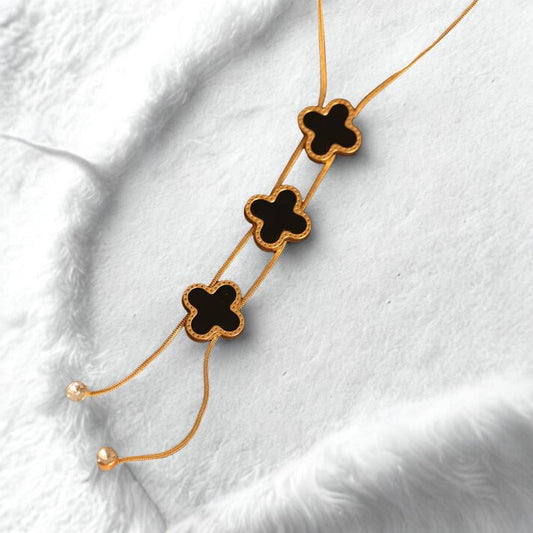 Elegant Black & Gold Clover Pendant Necklace for Women – Adjustable Layered Chain Statement Jewelry ATCP178 - The Soul Jewellery