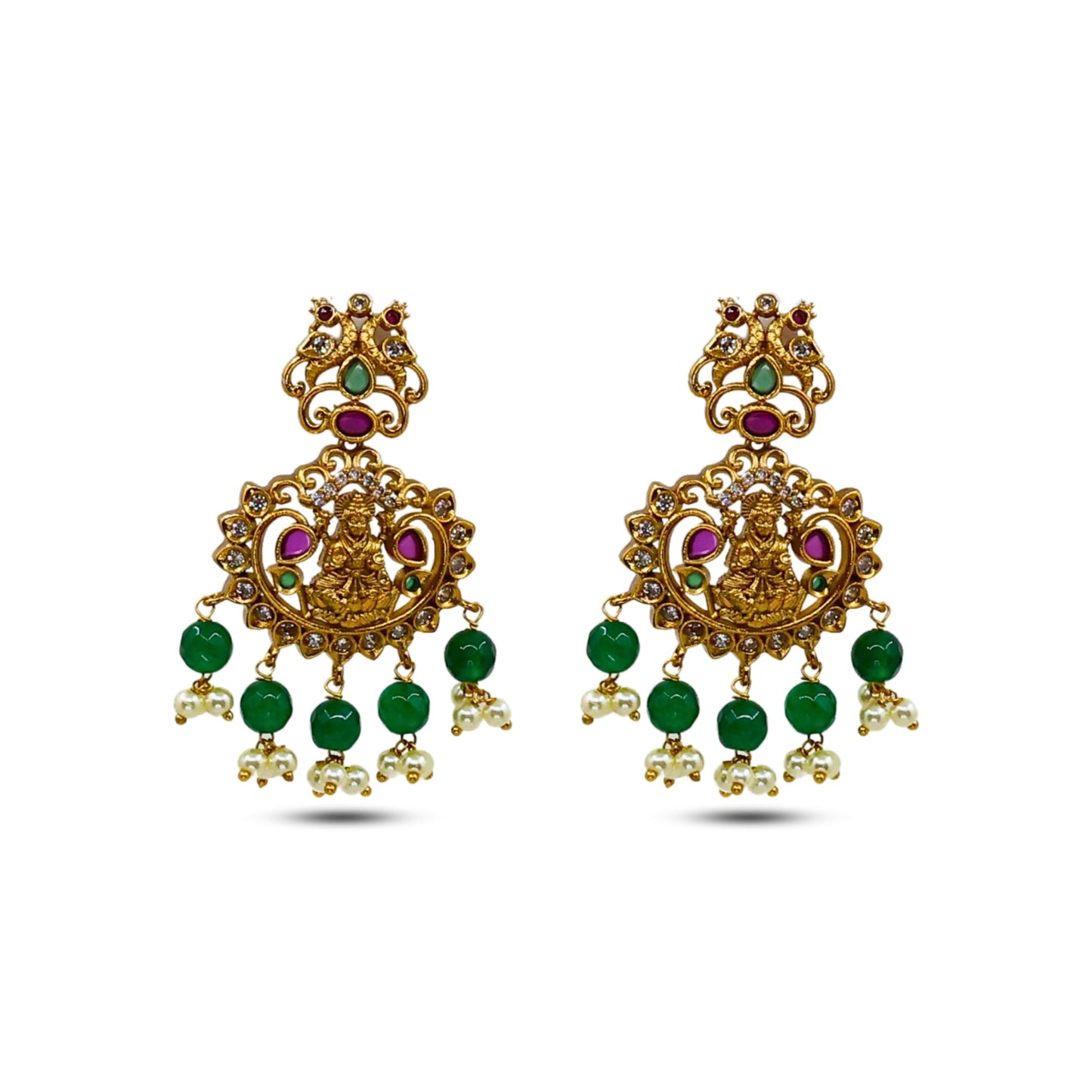 Ambuja Antique Matte Gold Plated Long Temple Necklace Set with Lakshmi Idol & Peacock Design - The Soul Jewellery