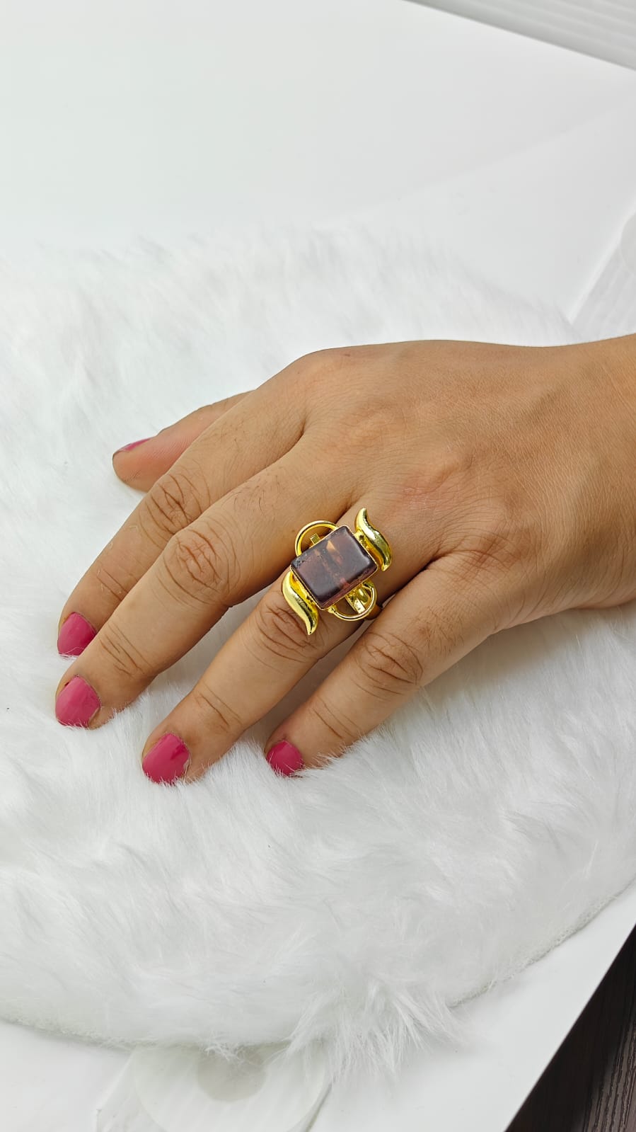 Premium Gold - Plated Adjustable Brass Ring with Natural Stone – Statement Ethnic Jewelry for Women - The Soul Jewellery