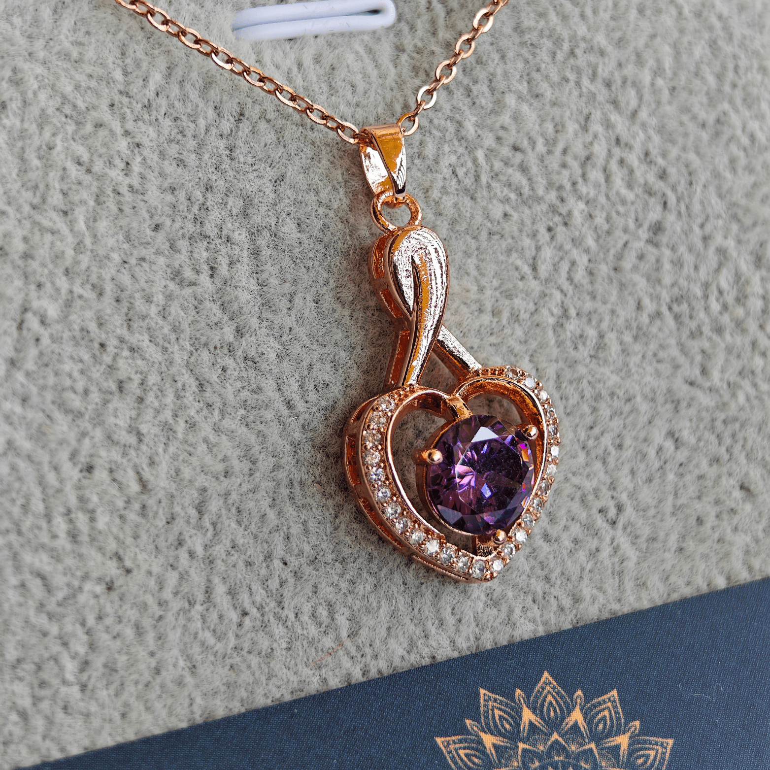 Purple Heart Anti Tarnish 18K Rose Gold Plated Stainless Steel Chain Pendant Set RGCP133 - The Soul Jewellery