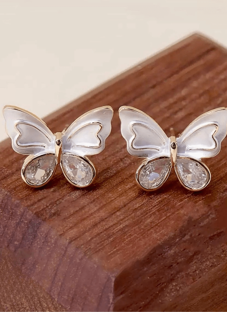 Venus Crystal Butterfly Aura 6™ Gold Mother of Pearl Stud Earrings for Women – Demi - Fine Anti - Tarnish Stainless Steel Butterfly Designer Earrings with Zircon Sparkle - The Soul Jewellery