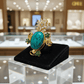 Premium Gold - Plated Brass Ring with Turquoise Natural Stone – Floral CZ - Studded Statement Ring for Women - The Soul Jewellery