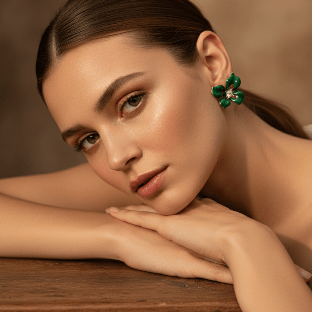 Aurelia PeachBlossom Luxe Demi-Fine Anti-Tarnish Enamel Crystal Stud Earrings for Women - The Soul Jewellery
